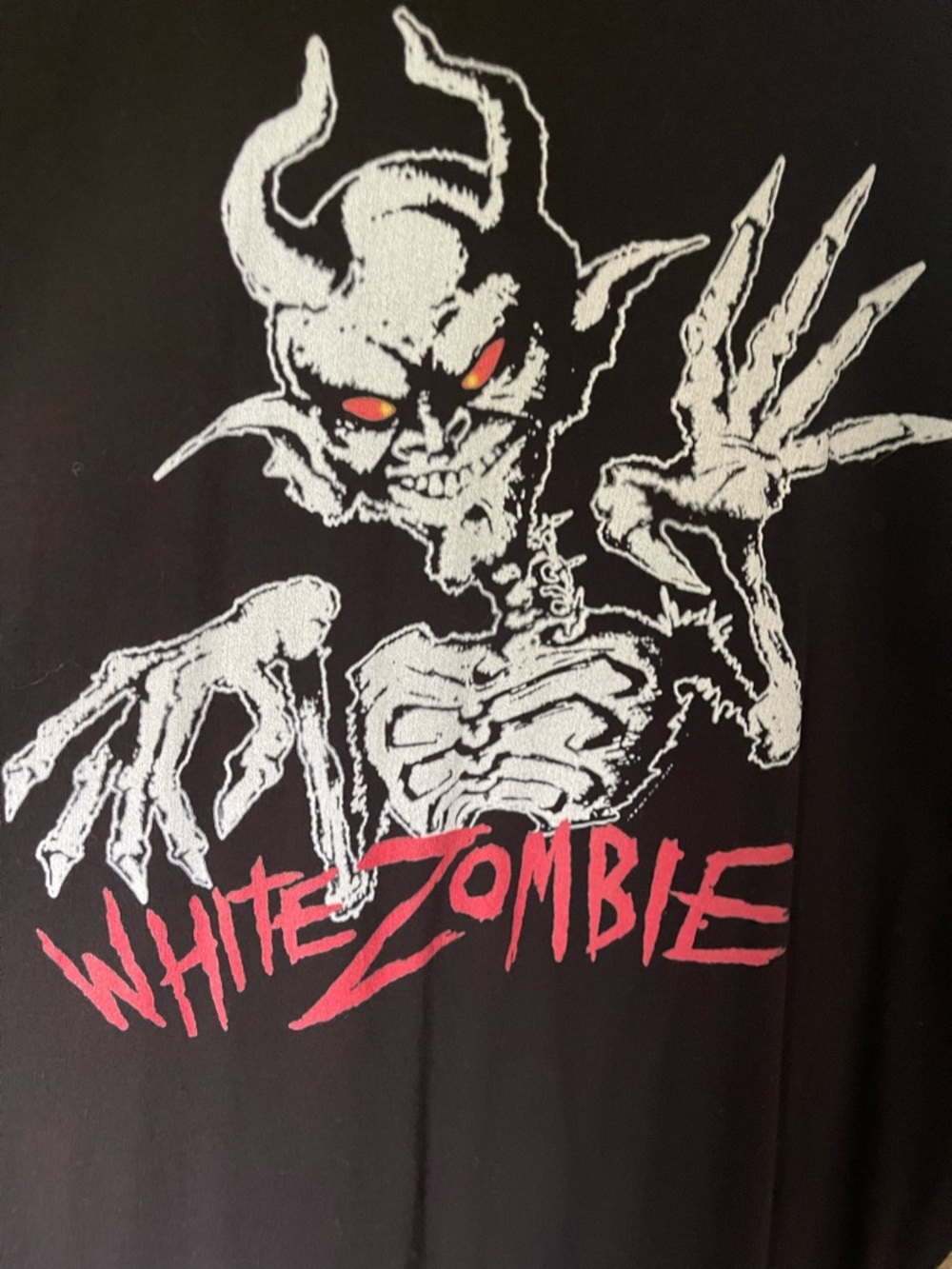 Gildan Black Tee with White Skeleton and Red 'White Zombie' Graphic